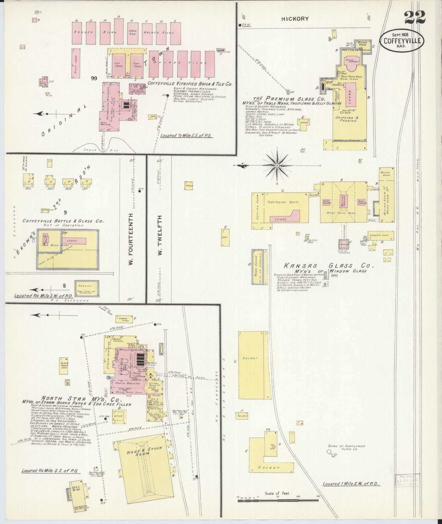 Sanborn Fire Insurance Map from Coffeyville, Montgomery County, Kansas (1908), Sheet #0022 - Historic Sanborn Fire Insurance Map Print, vintage old map wall art, antique decor, genealogy gift, Kansas Kansas map