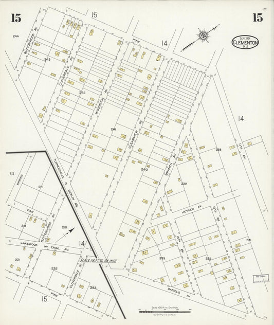 Sanborn Fire Insurance Map from Clementon, Camden County, New Jersey (1924), Sheet #0015 - Historic Sanborn Fire Insurance Map Print, vintage old map wall art, antique decor, genealogy gift, New Jersey New Jersey map