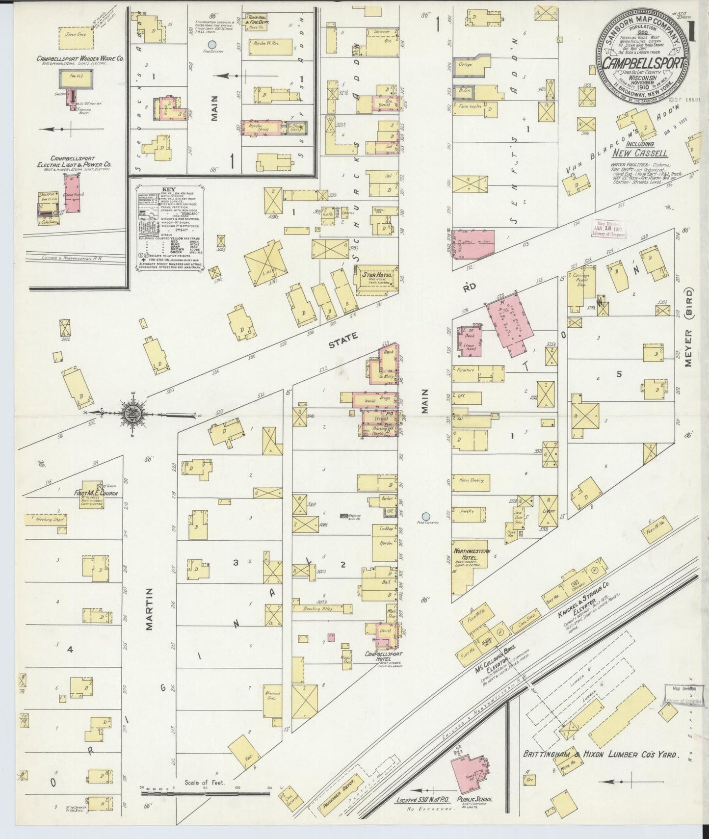 Sanborn Fire Insurance Map from Campbellsport, Fond du Lac County, Wisconsin (1910), Sheet #0001 - Historic Sanborn Fire Insurance Map Print, vintage old map wall art, antique decor, genealogy gift, Wisconsin Wisconsin map