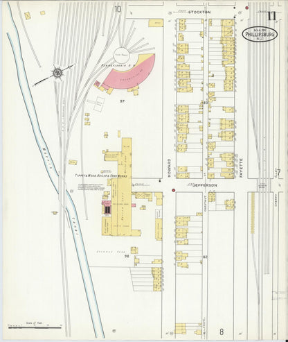 Sanborn Fire Insurance Map from Phillipsburg, Warren County, New Jersey (1916), Sheet #0011 - Historic Sanborn Fire Insurance Map Print, vintage old map wall art, antique decor, genealogy gift, New Jersey New Jersey map