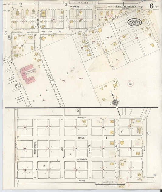 Sanborn Fire Insurance Map from Rogers, Bell County, Texas (1944), Sheet #0006 - Historic Sanborn Fire Insurance Map Print, vintage old map wall art, antique decor, genealogy gift, Texas Texas map