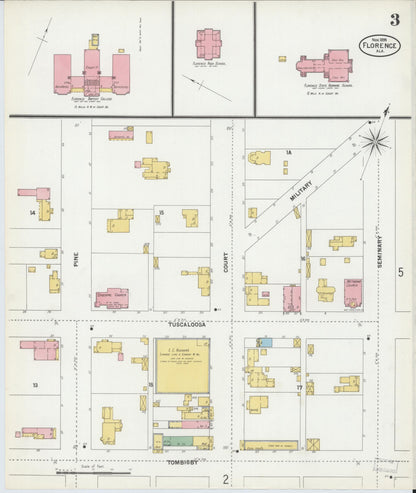 Sanborn Fire Insurance Map from Florence, Lauderdale County, Alabama (1899), Sheet #0003 - Complete Map Set gallery image, historic Sanborn map, vintage wall art, Alabama Alabama