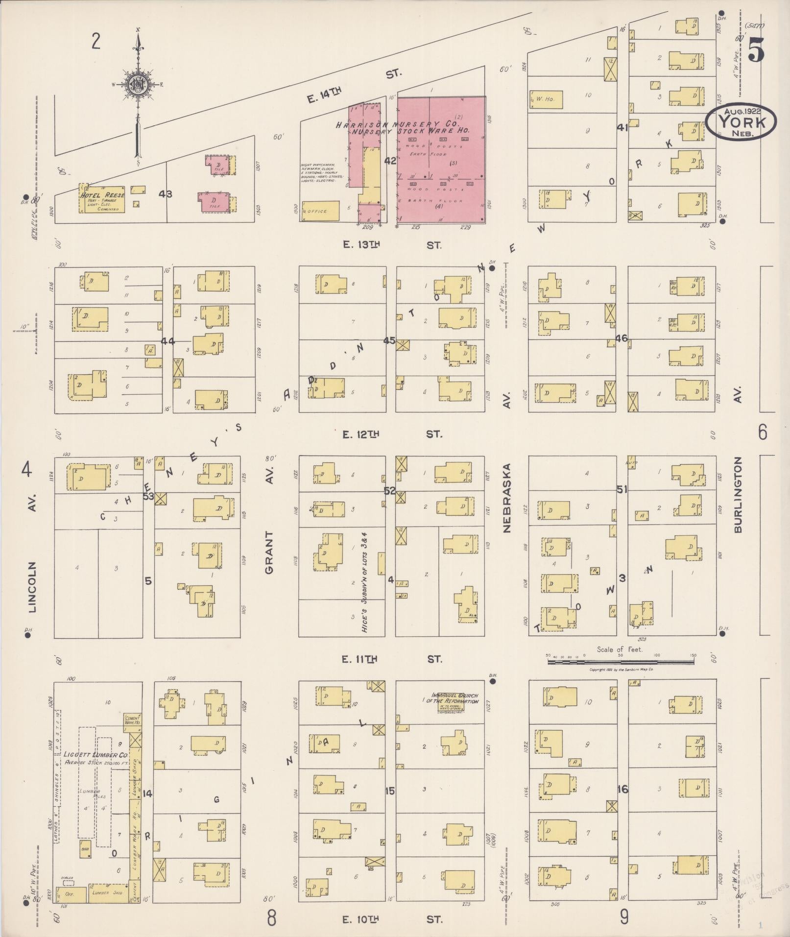 Sanborn Fire Insurance Map from York, York County, Nebraska (1922), Sheet #0005 - Historic Sanborn Fire Insurance Map Print, vintage old map wall art, antique decor, genealogy gift, Nebraska Nebraska map