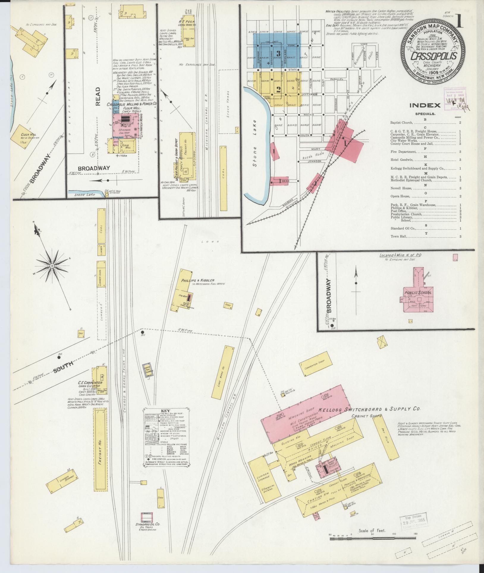 Sanborn Fire Insurance Map from Cassopolis, Cass County, Michigan (1909), Sheet #0001 - Complete Map Set gallery image, historic Sanborn map, vintage wall art, Michigan Michigan