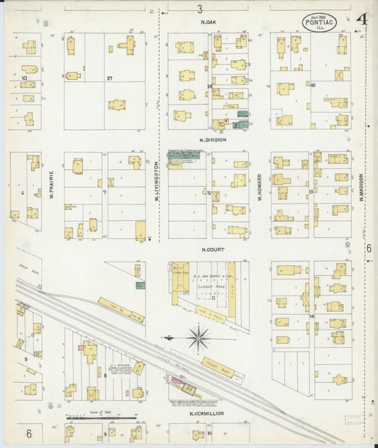 Sanborn Fire Insurance Map from Pontiac, Livingston County, Illinois (1903), Sheet #0004 - Historic Sanborn Fire Insurance Map Print, vintage old map wall art, antique decor, genealogy gift, Illinois Illinois map