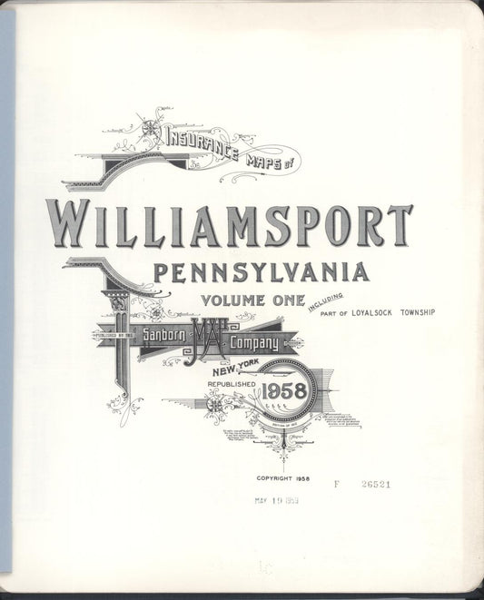 Sanborn Fire Insurance Map from Williamsport, Lycoming County, Pennsylvania (1958), Sheet #0001 - Historic Sanborn Fire Insurance Map Print, vintage old map wall art, antique decor, genealogy gift, Pennsylvania Pennsylvania map