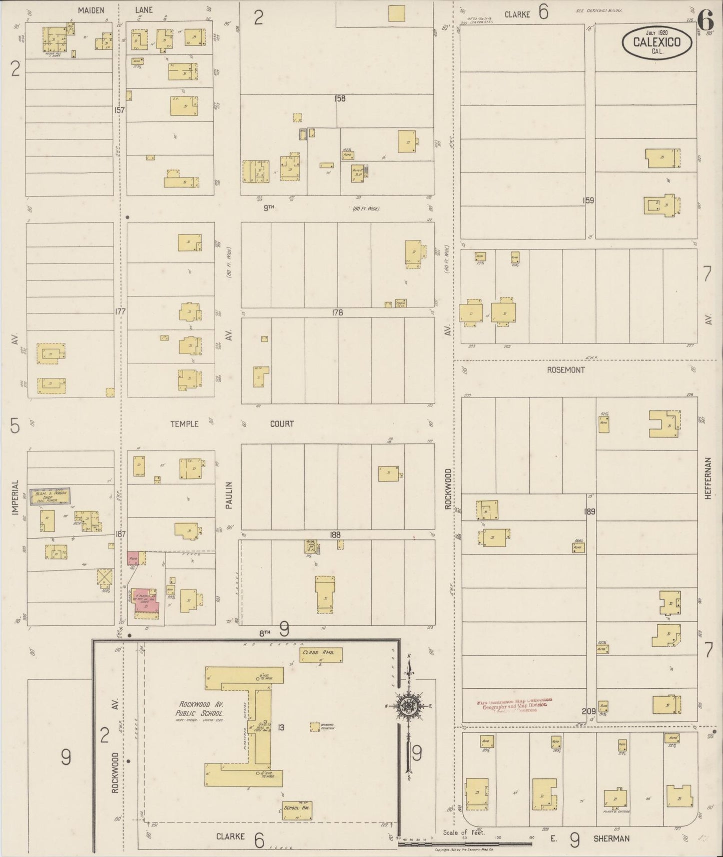 Sanborn Fire Insurance Map from Calexico, Imperial County, California (1920), Sheet #0006 - Historic Sanborn Fire Insurance Map Print, vintage old map wall art, antique decor, genealogy gift, California California map