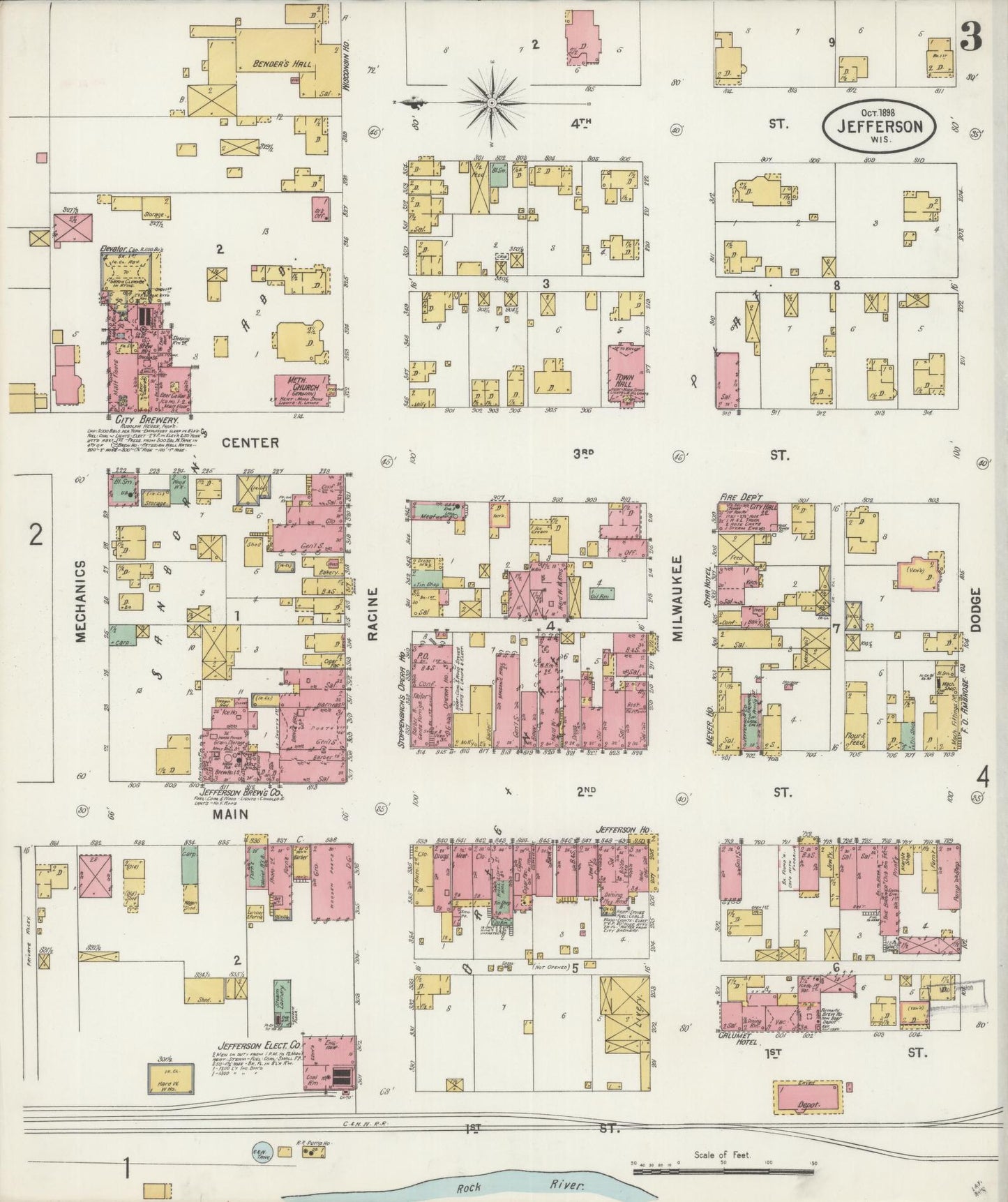 Sanborn Fire Insurance Map from Jefferson, Jefferson County, Wisconsin (1898), Sheet #0003 - Complete Map Set gallery image, historic Sanborn map, vintage wall art, Wisconsin Wisconsin