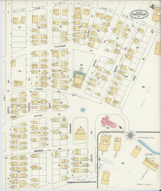 Sanborn Fire Insurance Map from Chautauqua, Chautauqua County, New York (1906), Sheet #0004 - Historic Sanborn Fire Insurance Map Print, vintage old map wall art, antique decor, genealogy gift, New York New York map
