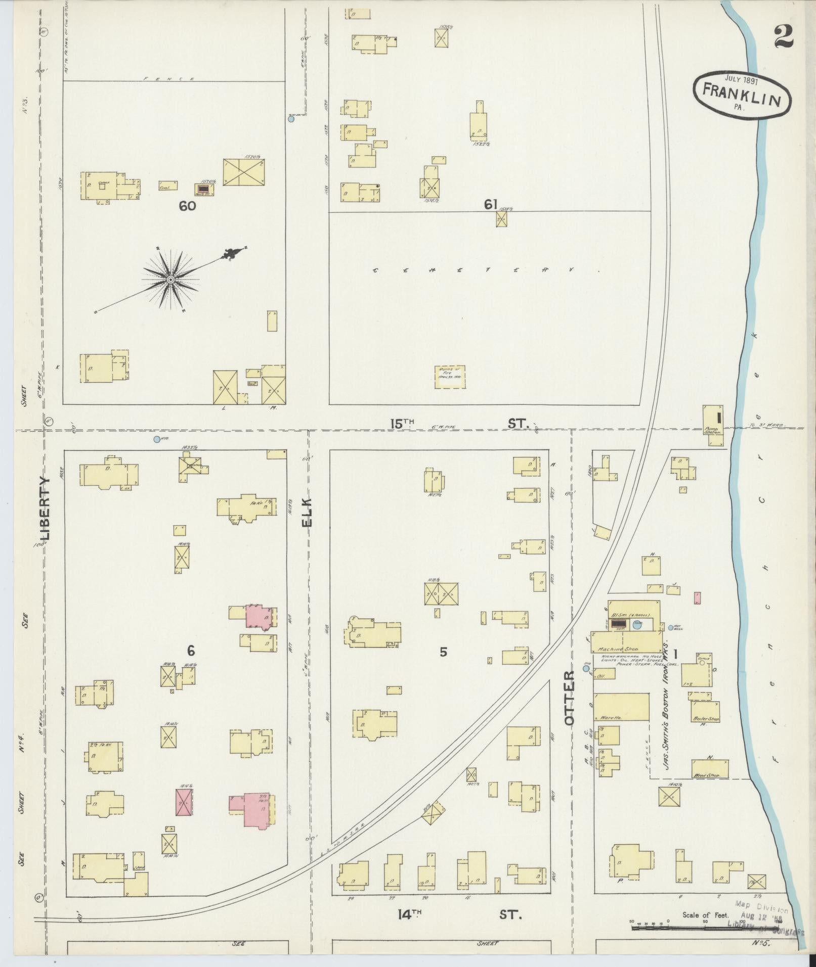 Sanborn Fire Insurance Map from Franklin, Venango County, Pennsylvania (1891), Sheet #0002 - Historic Sanborn Fire Insurance Map Print, vintage old map wall art, antique decor, genealogy gift, Pennsylvania Pennsylvania map