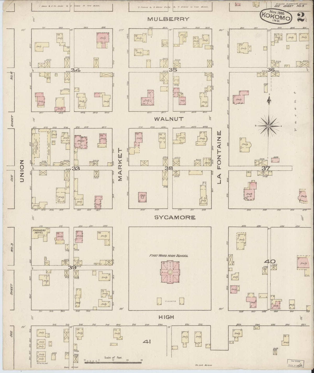 Sanborn Fire Insurance Map from Kokomo, Howard County, Indiana (1885), Sheet #0002 - Historic Sanborn Fire Insurance Map Print, vintage old map wall art, antique decor, genealogy gift, Indiana Indiana map