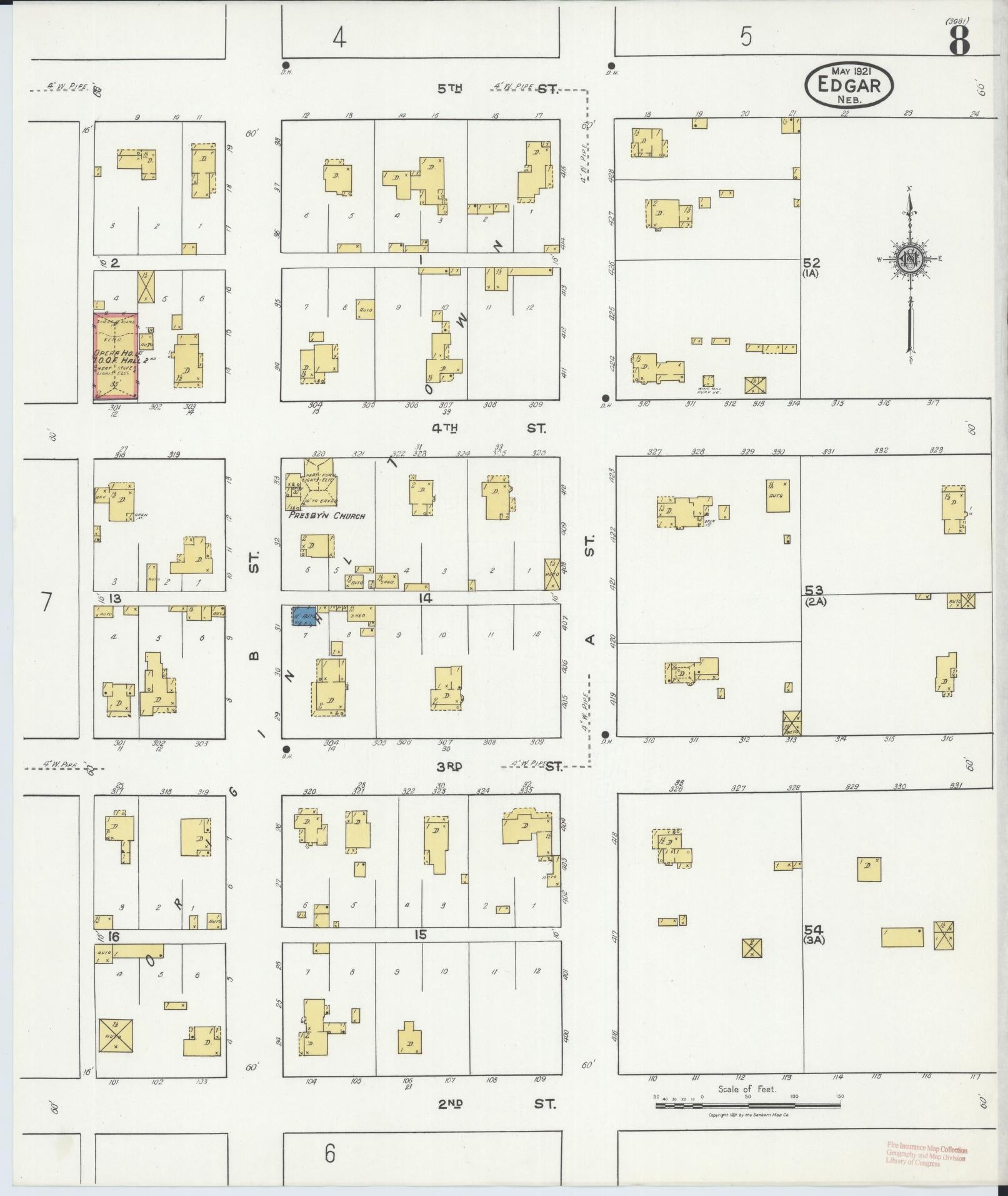 Sanborn Fire Insurance Map from Edgar, Clay County, Nebraska (1921), Sheet #0008 - Historic Sanborn Fire Insurance Map Print, vintage old map wall art, antique decor, genealogy gift, Nebraska Nebraska map