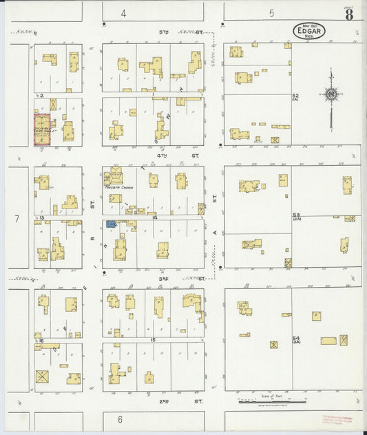 Sanborn Fire Insurance Map from Edgar, Clay County, Nebraska (1921), Sheet #0008 - Historic Sanborn Fire Insurance Map Print, vintage old map wall art, antique decor, genealogy gift, Nebraska Nebraska map