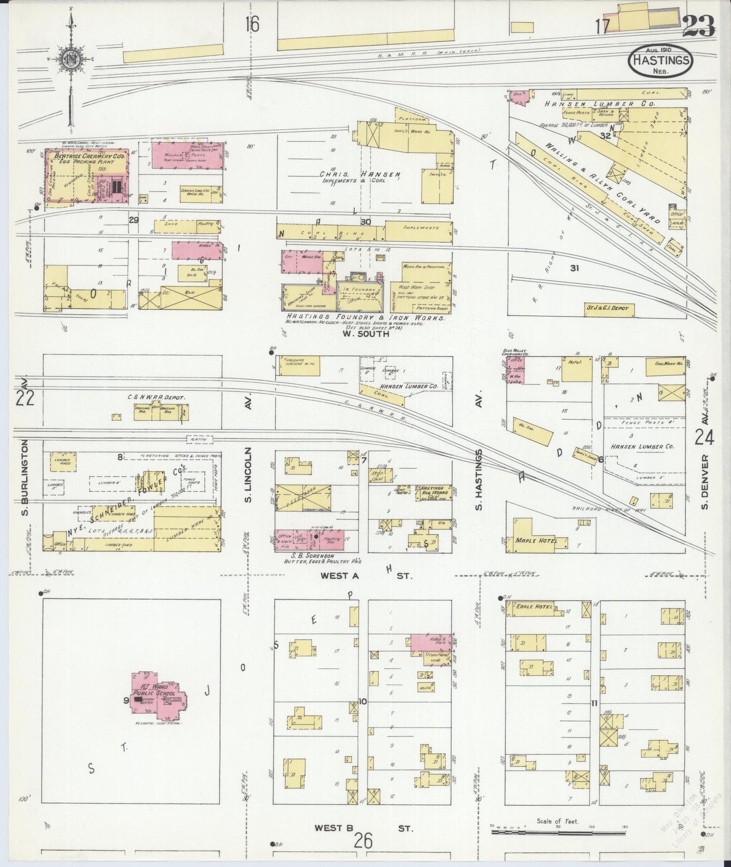 Sanborn Fire Insurance Map from Hastings, Adams County, Nebraska (1910), Sheet #0023 - Complete Map Set gallery image, historic Sanborn map, vintage wall art, Nebraska Nebraska