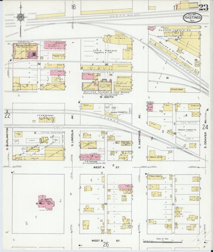 Sanborn Fire Insurance Map from Hastings, Adams County, Nebraska (1910), Sheet #0023 - Complete Map Set gallery image, historic Sanborn map, vintage wall art, Nebraska Nebraska