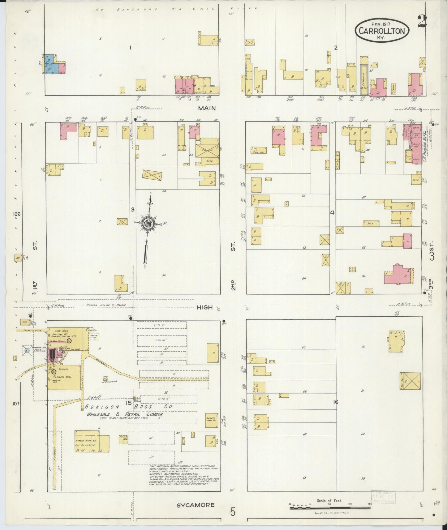 Sanborn Fire Insurance Map from Carrollton, Carroll County, Kentucky (1917), Sheet #0002 - Complete Map Set gallery image, historic Sanborn map, vintage wall art, Kentucky Kentucky