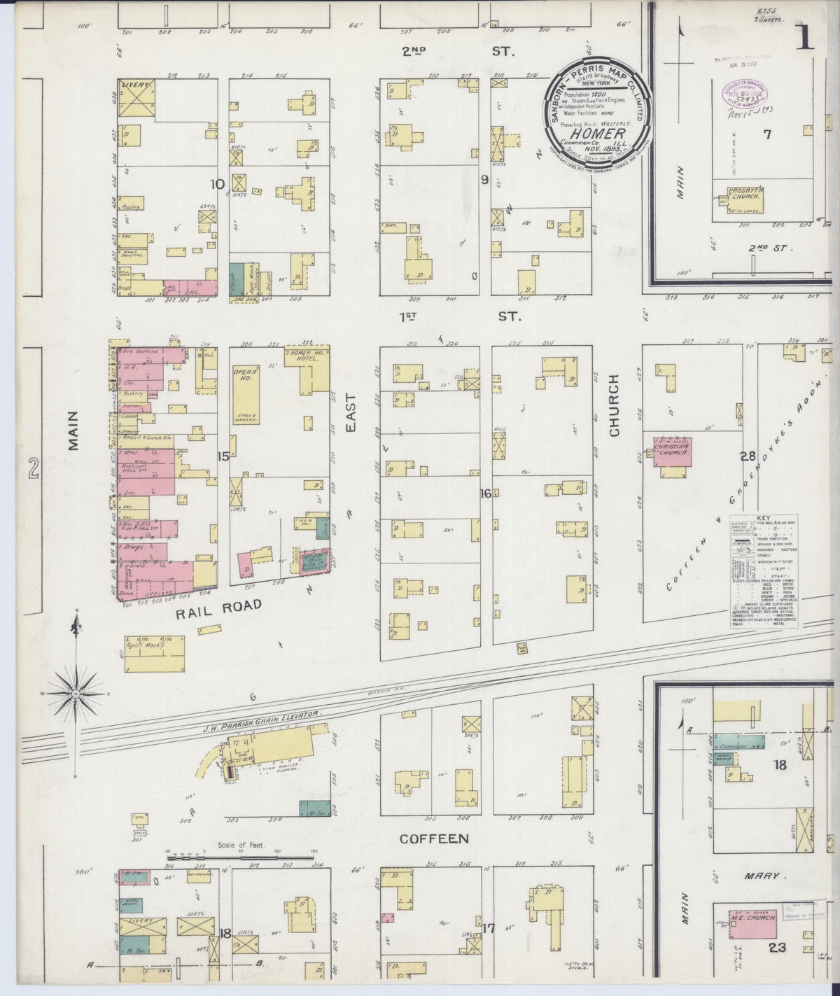 Sanborn Fire Insurance Map from Homer, Champaign County, Illinois (1893), Sheet #0001 - Complete Map Set gallery image, historic Sanborn map, vintage wall art, Illinois Illinois