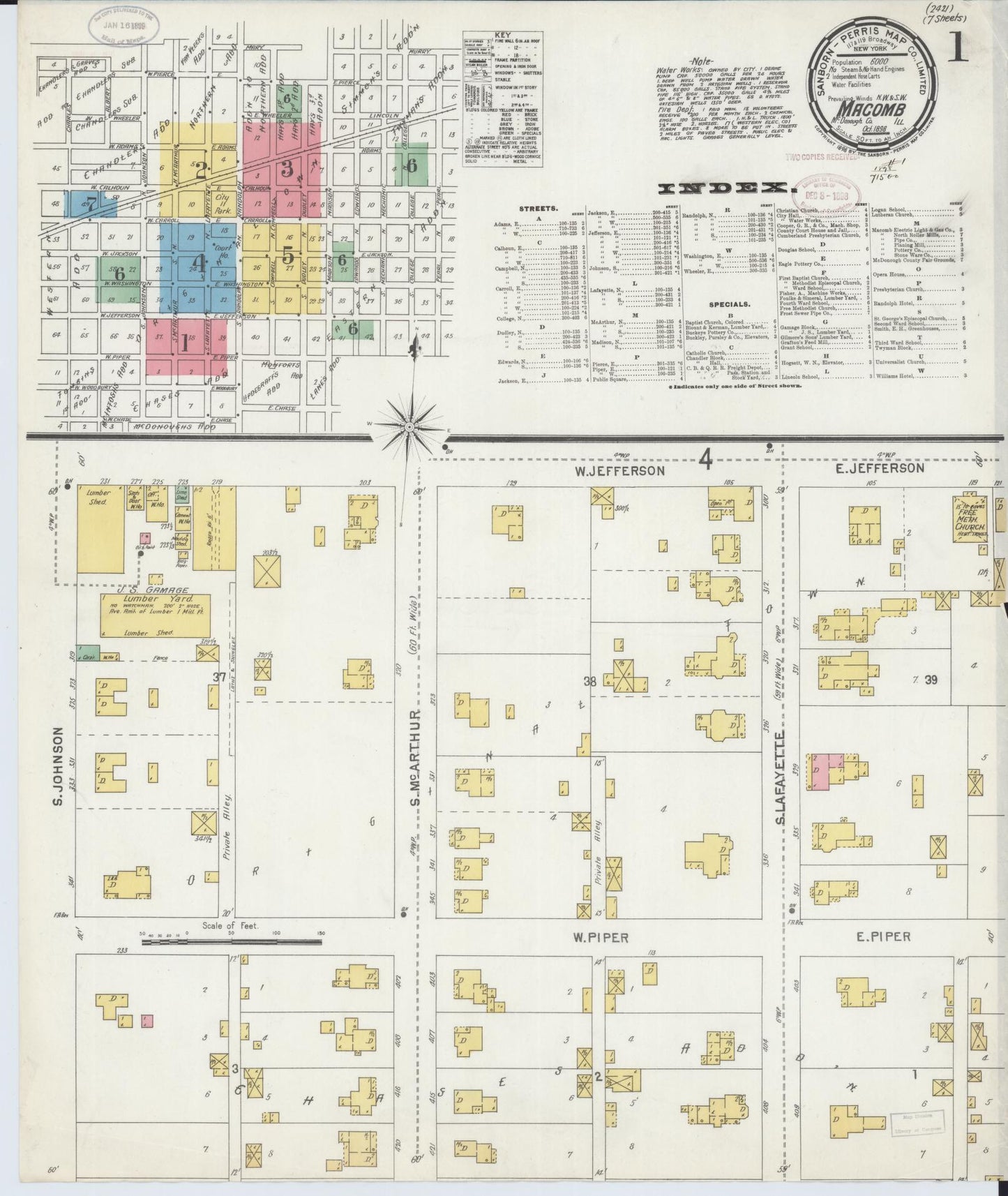 Sanborn Fire Insurance Map from Macomb, Mcdonough County, Illinois (1898), Sheet #0001 - Complete Map Set gallery image, historic Sanborn map, vintage wall art, Illinois Illinois
