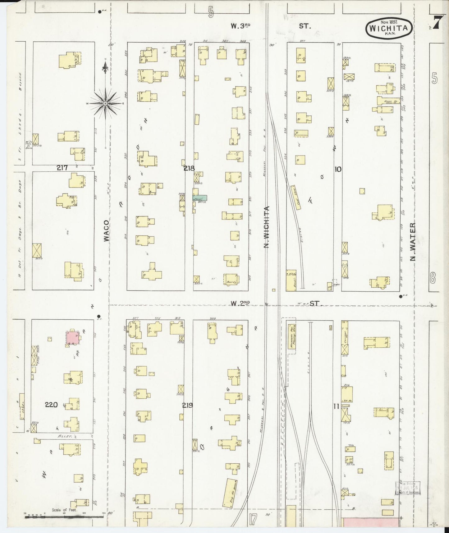 Sanborn Fire Insurance Map from Wichita, Sedgwick County, Kansas (1892), Sheet #0007 - Complete Map Set gallery image, historic Sanborn map, vintage wall art, Kansas Kansas