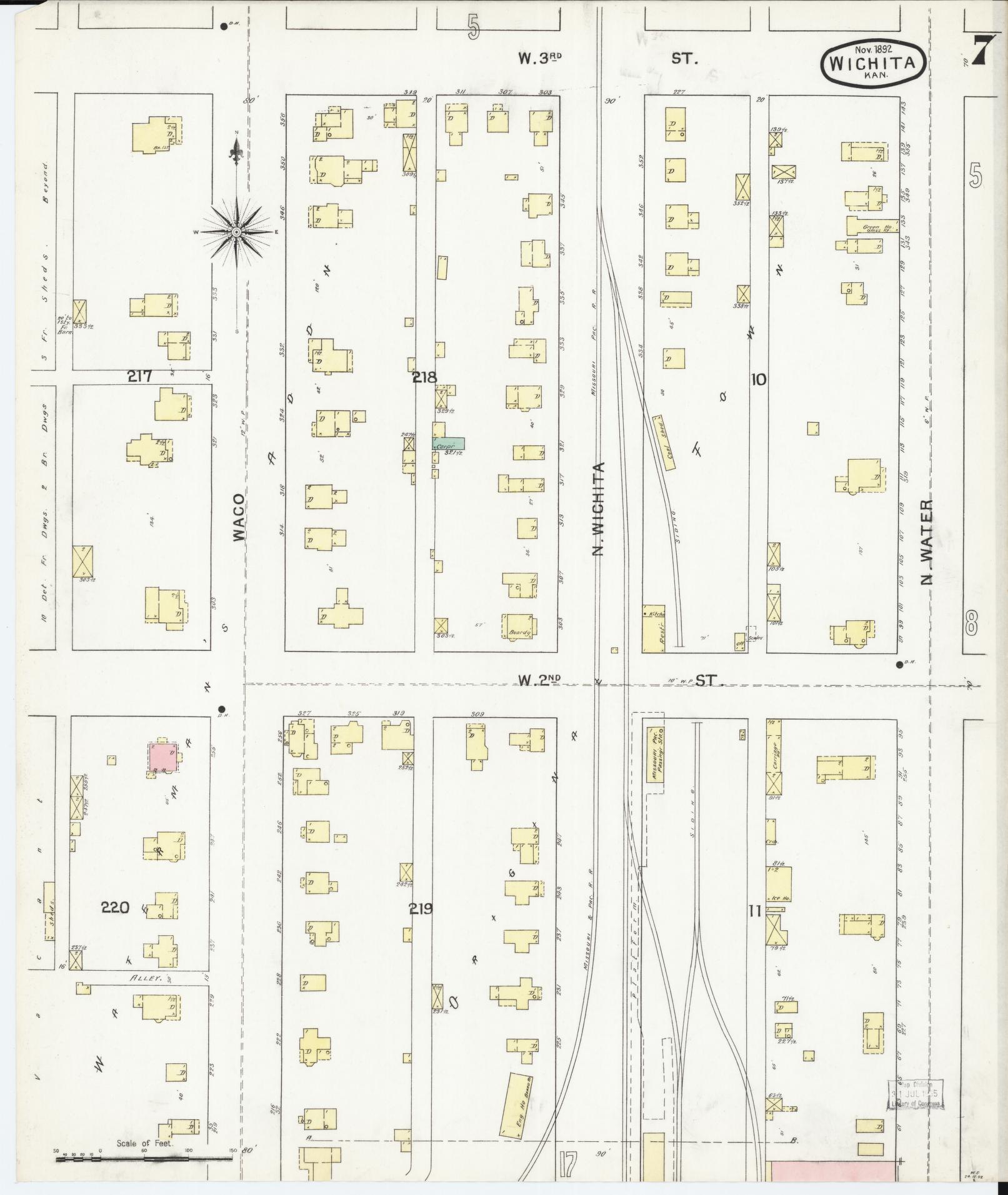 Sanborn Fire Insurance Map from Wichita, Sedgwick County, Kansas (1892), Sheet #0007 - Complete Map Set gallery image, historic Sanborn map, vintage wall art, Kansas Kansas
