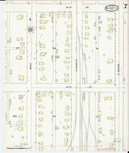 Sanborn Fire Insurance Map from Wichita, Sedgwick County, Kansas (1892), Sheet #0007 - Complete Map Set gallery image, historic Sanborn map, vintage wall art, Kansas Kansas