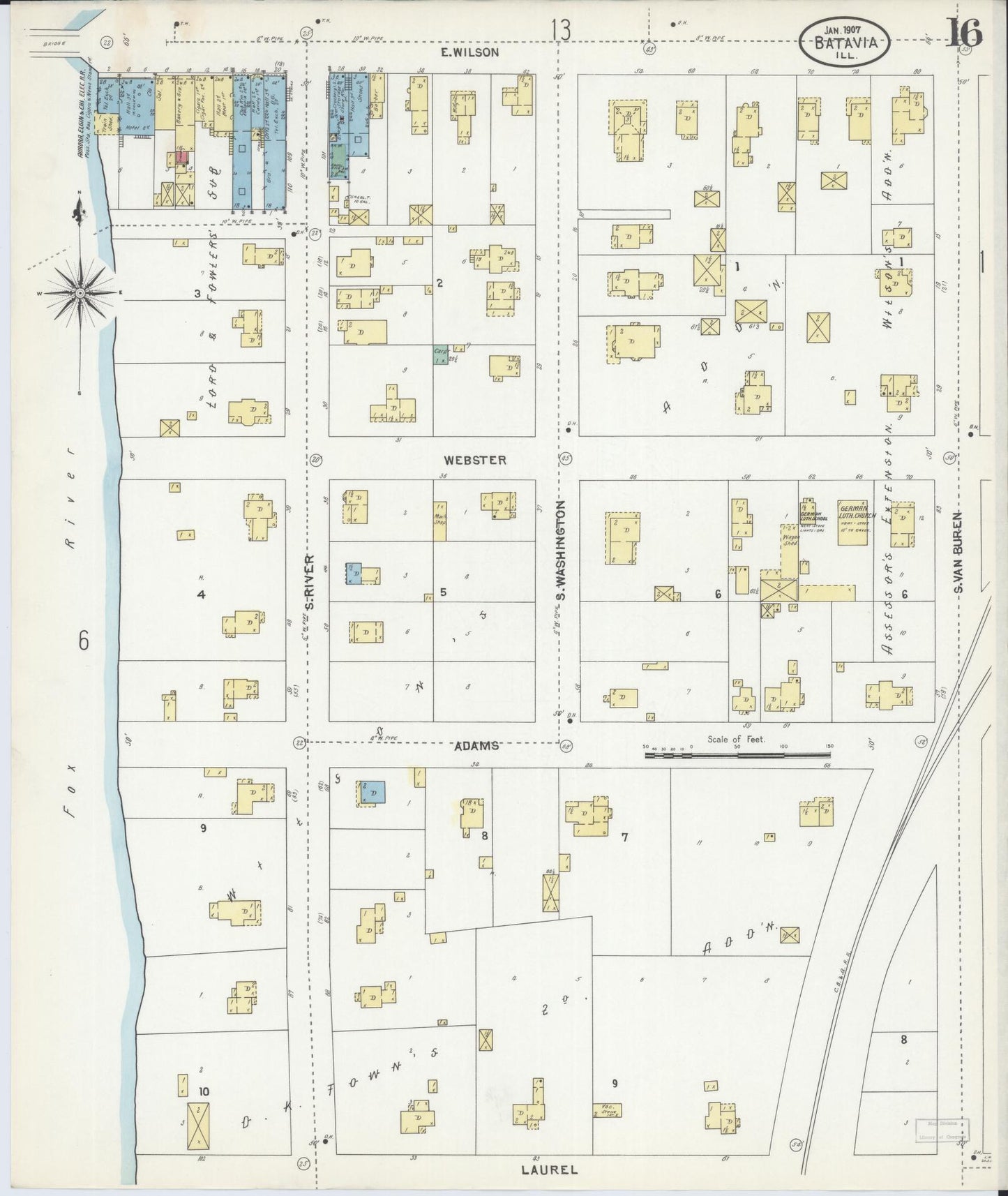 Sanborn Fire Insurance Map from Batavia, Kane County, Illinois (1907), Sheet #0016 - Complete Map Set gallery image, historic Sanborn map, vintage wall art, Illinois Illinois