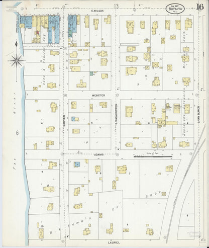 Sanborn Fire Insurance Map from Batavia, Kane County, Illinois (1907), Sheet #0016 - Complete Map Set gallery image, historic Sanborn map, vintage wall art, Illinois Illinois