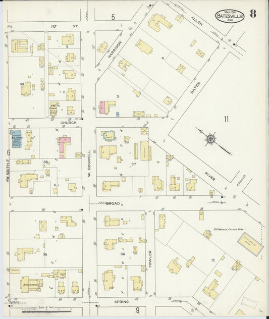 Sanborn Fire Insurance Map from Batesville, Independence County, Arkansas (1914), Sheet #0008 - Historic Sanborn Fire Insurance Map Print, vintage old map wall art, antique decor, genealogy gift, Arkansas Arkansas map