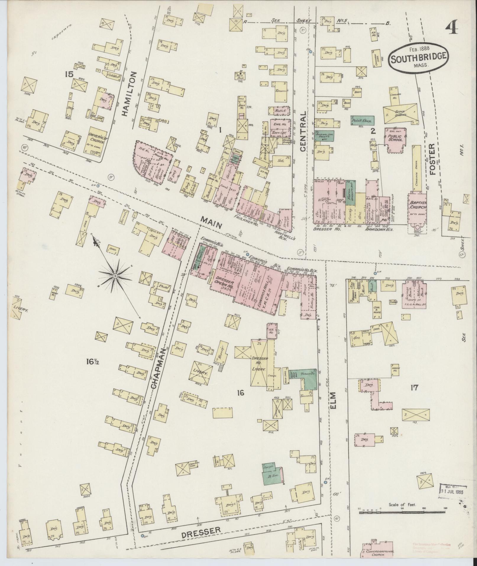 Sanborn Fire Insurance Map from Southbridge, Worcester County, Massachusetts (1888), Sheet #0004 - Complete Map Set gallery image, historic Sanborn map, vintage wall art, Massachusetts Massachusetts