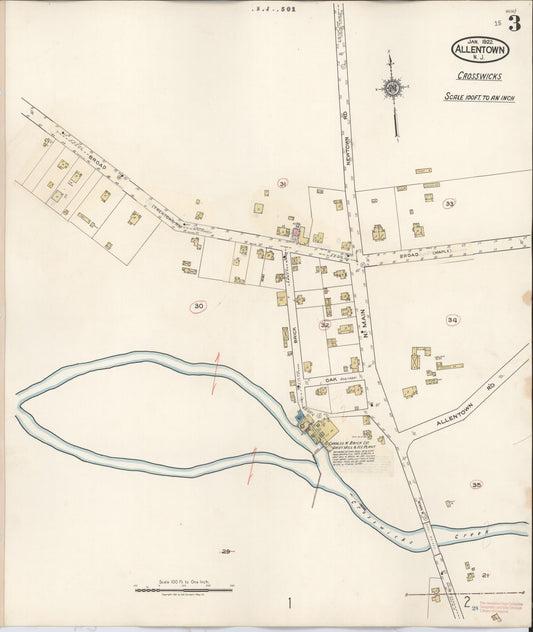 Sanborn Fire Insurance Map from Allentown, Monmouth County, New Jersey (1940), Sheet #0003 - Historic Sanborn Fire Insurance Map Print, vintage old map wall art, antique decor, genealogy gift, New Jersey New Jersey map