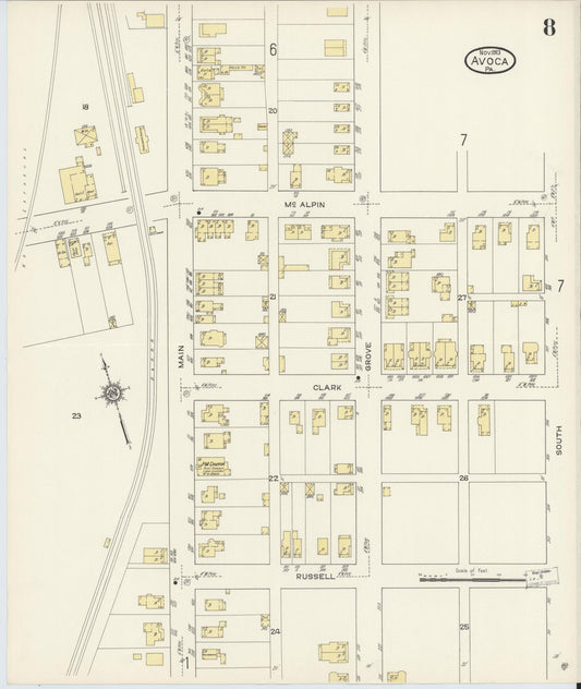 Sanborn Fire Insurance Map from Avoca, Luzerne County, Pennsylvania (1913), Sheet #0008 - Historic Sanborn Fire Insurance Map Print, vintage old map wall art, antique decor, genealogy gift, Pennsylvania Pennsylvania map