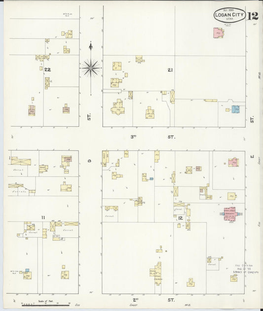 Sanborn Fire Insurance Map from Logan, Cache County, Utah (1890), Sheet #0012 - Historic Sanborn Fire Insurance Map Print, vintage old map wall art, antique decor, genealogy gift, Utah Utah map