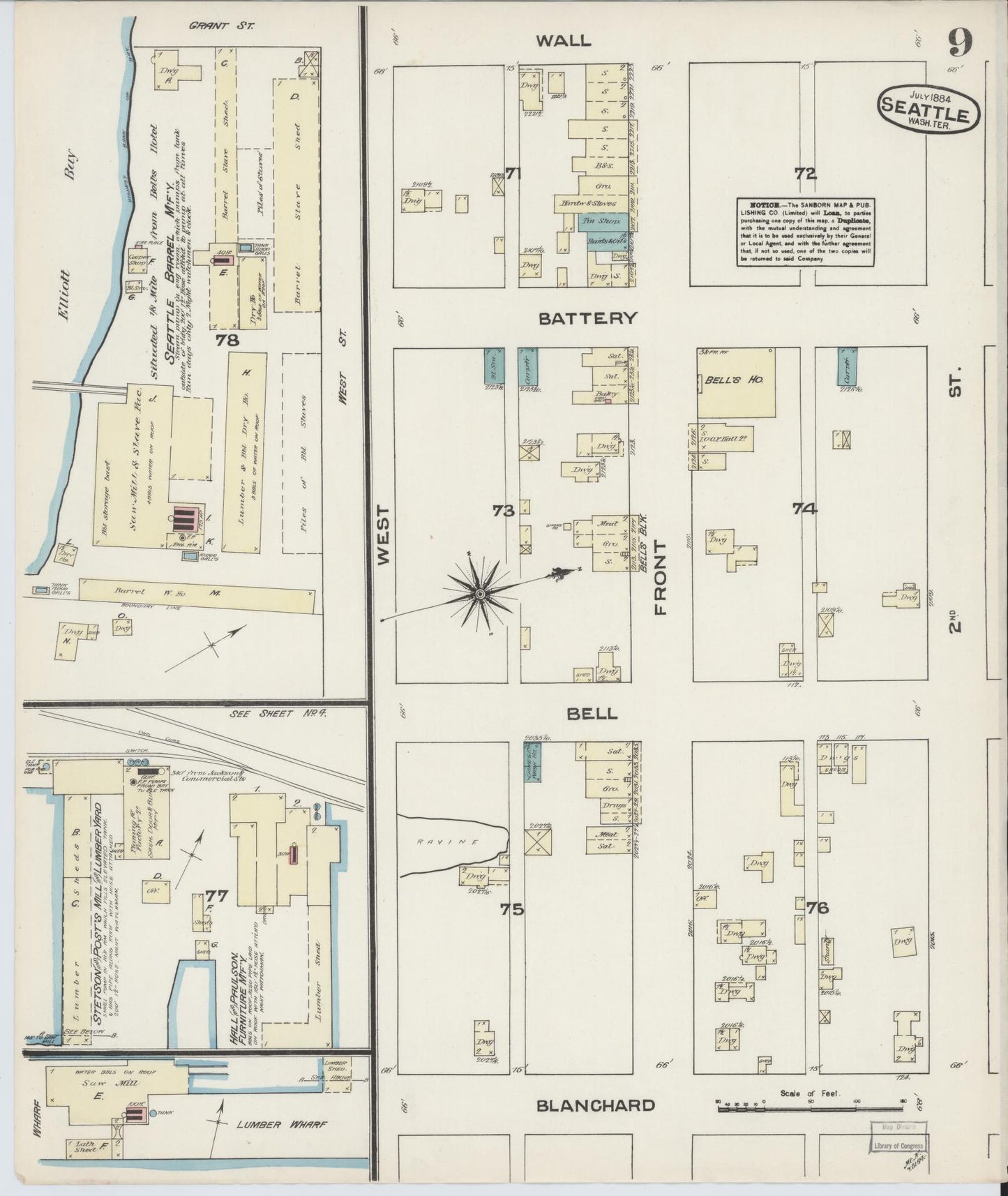 Sanborn Fire Insurance Map from Seattle, King County, Washington (1884), Sheet #0009 - Complete Map Set gallery image, historic Sanborn map, vintage wall art, Washington Washington
