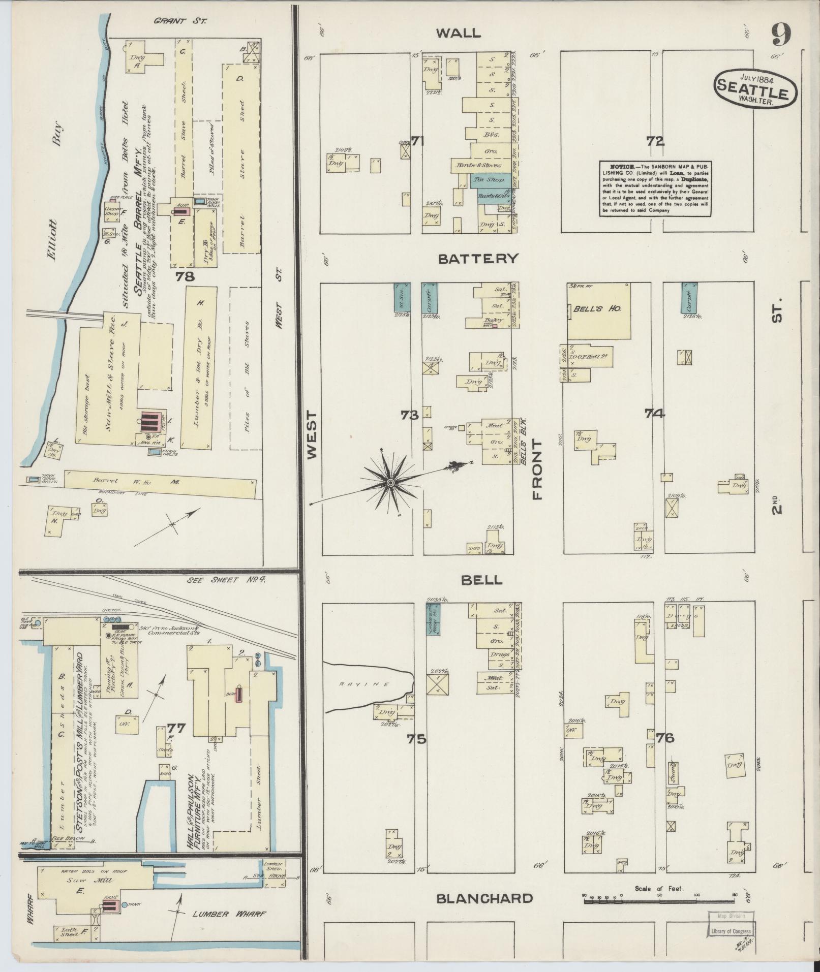 Sanborn Fire Insurance Map from Seattle, King County, Washington (1884), Sheet #0009 - Complete Map Set gallery image, historic Sanborn map, vintage wall art, Washington Washington