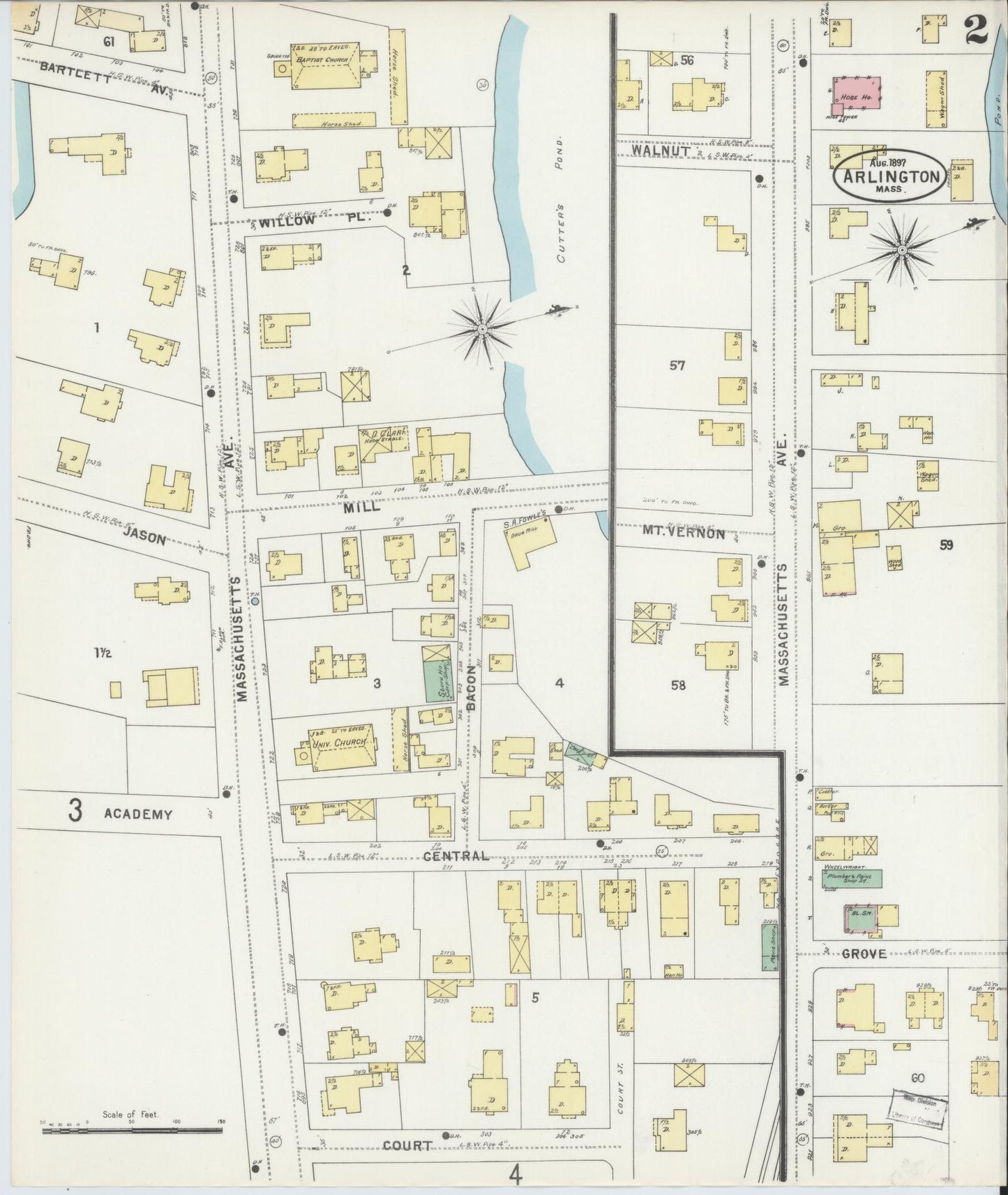 Sanborn Fire Insurance Map from Arlington, Middlesex County, Massachusetts (1897), Sheet #0002 - Complete Map Set gallery image, historic Sanborn map, vintage wall art, Massachusetts Massachusetts