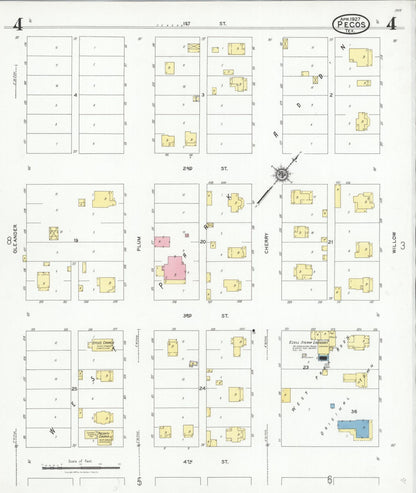 Sanborn Fire Insurance Map from Pecos, Reeves County, Texas (1927), Sheet #0004 - Historic Sanborn Fire Insurance Map Print, vintage old map wall art, antique decor, genealogy gift, Texas Texas map