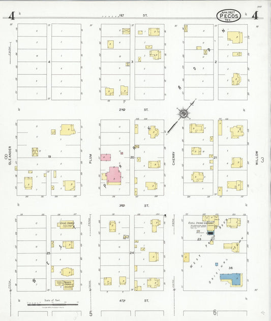 Sanborn Fire Insurance Map from Pecos, Reeves County, Texas (1927), Sheet #0004 - Historic Sanborn Fire Insurance Map Print, vintage old map wall art, antique decor, genealogy gift, Texas Texas map