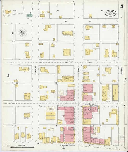 Sanborn Fire Insurance Map from Gloster, Amite County, Mississippi (1904), Sheet #0003 - Historic Sanborn Fire Insurance Map Print, vintage old map wall art, antique decor, genealogy gift, Mississippi Mississippi map