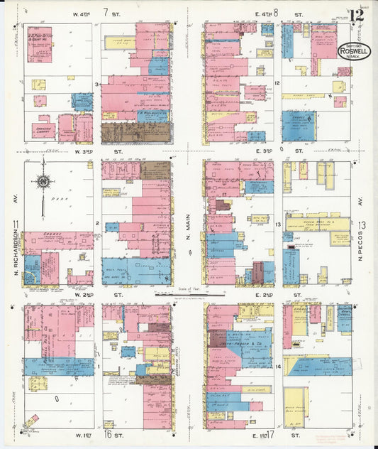 Sanborn Fire Insurance Map from Roswell, Chaves County, New Mexico (1921), Sheet #0012 - Historic Sanborn Fire Insurance Map Print, vintage old map wall art, antique decor, genealogy gift, New Mexico New Mexico map