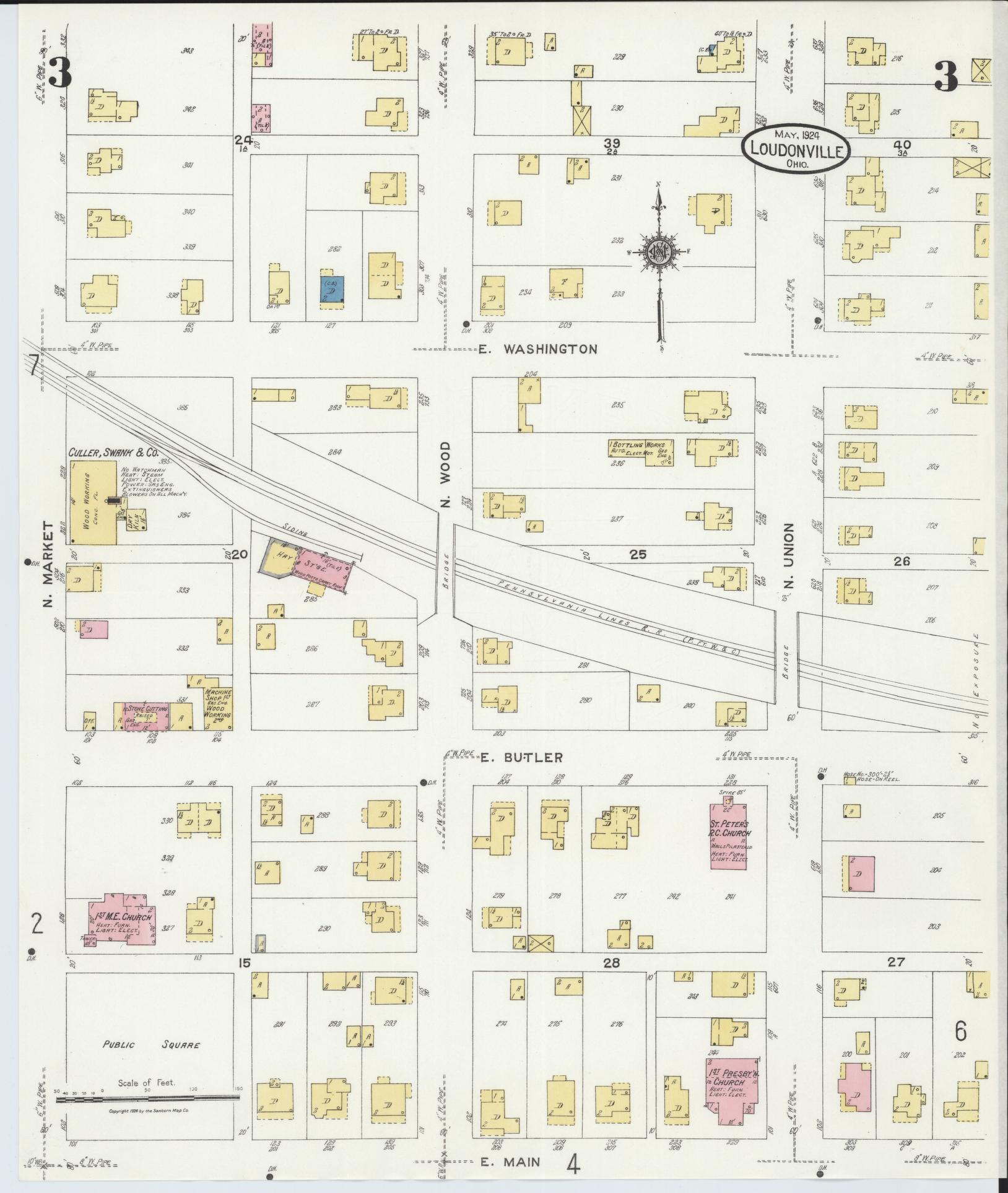 Sanborn Fire Insurance Map from Loudonville, Ashland County, Ohio (1924), Sheet #0003 - Complete Map Set gallery image, historic Sanborn map, vintage wall art, Ohio Ohio