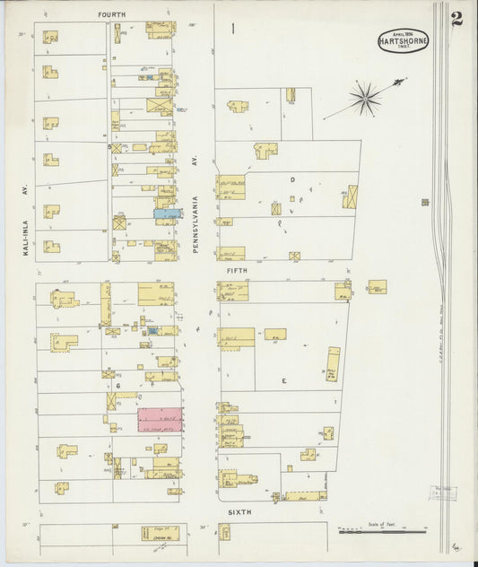 Sanborn Fire Insurance Map from Hartshorne, Pittsburg County, Oklahoma (1896), Sheet #0002 - Historic Sanborn Fire Insurance Map Print, vintage old map wall art, antique decor, genealogy gift, Oklahoma Oklahoma map