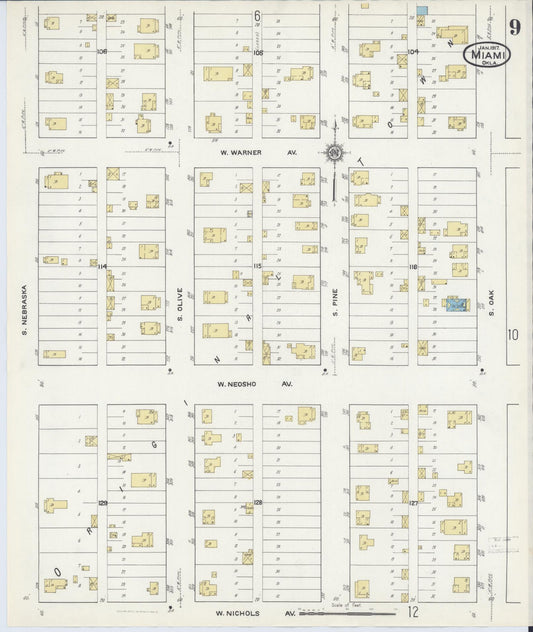 Sanborn Fire Insurance Map from Miami, Ottawa County, Oklahoma (1917), Sheet #0009 - Historic Sanborn Fire Insurance Map Print, vintage old map wall art, antique decor, genealogy gift, Oklahoma Oklahoma map