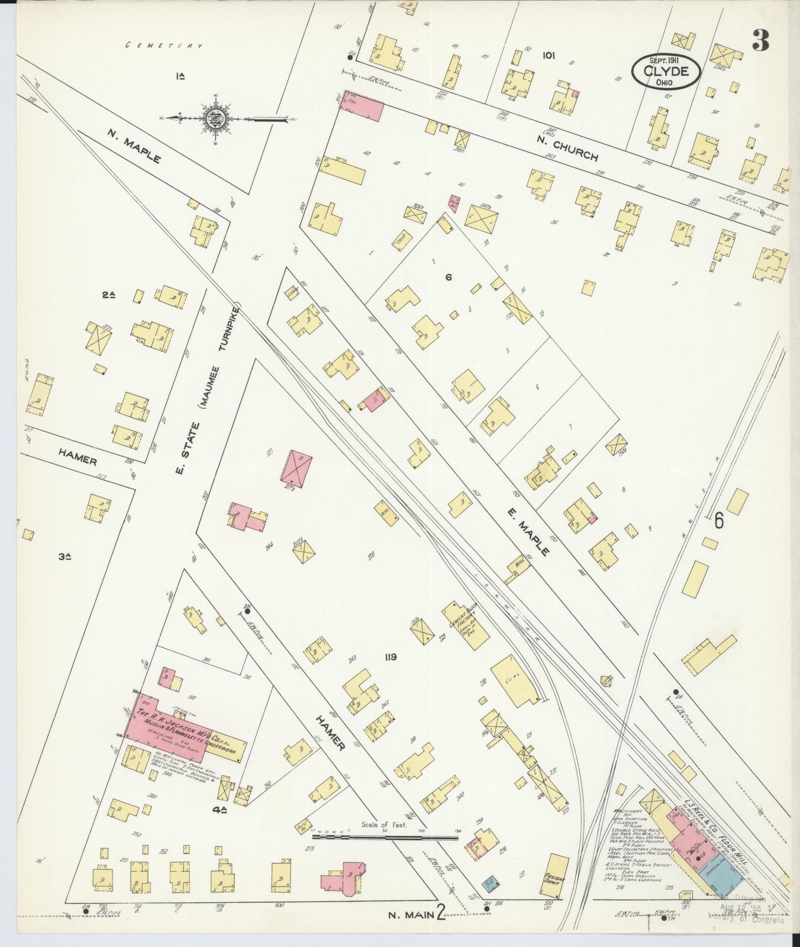 Sanborn Fire Insurance Map from Clyde, Sandusky County, Ohio (1911), Sheet #0003 - Historic Sanborn Fire Insurance Map Print, vintage old map wall art, antique decor, genealogy gift, Ohio Ohio map