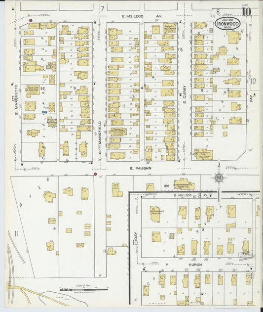 Sanborn Fire Insurance Map from Ironwood, Gogebic County, Michigan (1921), Sheet #0010 - Historic Sanborn Fire Insurance Map Print, vintage old map wall art, antique decor, genealogy gift, Michigan Michigan map