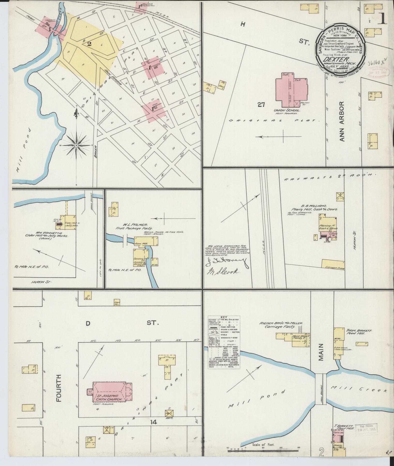 Sanborn Fire Insurance Map from Dexter, Washtenaw County, Michigan (1892), Sheet #0001 - Complete Map Set gallery image, historic Sanborn map, vintage wall art, Michigan Michigan
