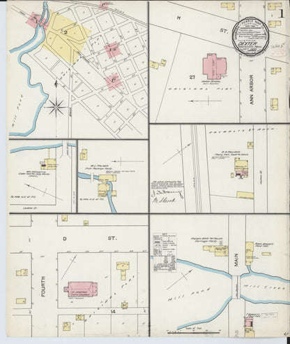 Sanborn Fire Insurance Map from Dexter, Washtenaw County, Michigan (1892), Sheet #0001 - Complete Map Set gallery image, historic Sanborn map, vintage wall art, Michigan Michigan
