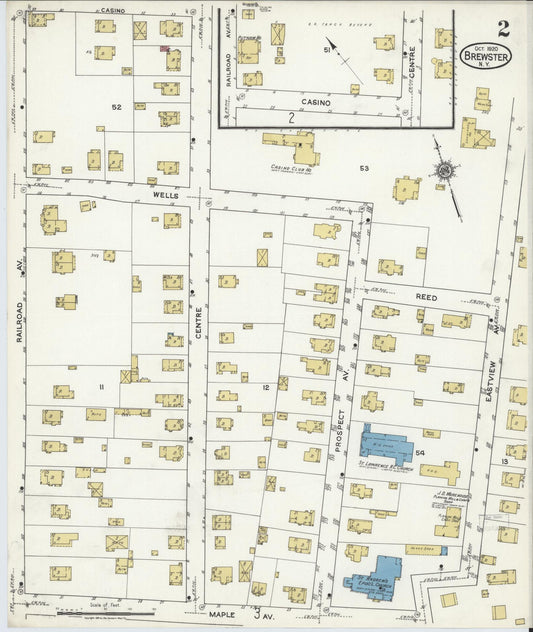 Sanborn Fire Insurance Map from Brewster, Putnam County, New York (1920), Sheet #0002 - Historic Sanborn Fire Insurance Map Print, vintage old map wall art, antique decor, genealogy gift, New York New York map