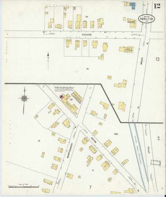 Sanborn Fire Insurance Map from Hamilton, Madison County, New York (1911), Sheet #0012 - Historic Sanborn Fire Insurance Map Print, vintage old map wall art, antique decor, genealogy gift, New York New York map