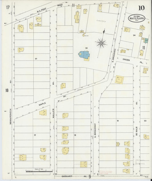 Sanborn Fire Insurance Map from White Plains, Westchester County, New York (1905), Sheet #0010 - Historic Sanborn Fire Insurance Map Print, vintage old map wall art, antique decor, genealogy gift, New York New York map
