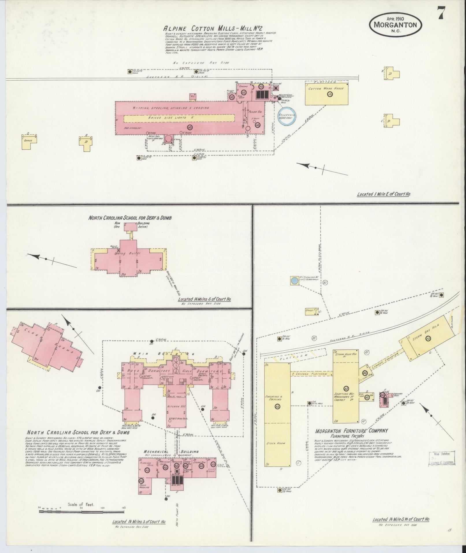 Sanborn Fire Insurance Map from Morganton, Burke County, North Carolina (1910), Sheet #0007 - Historic Sanborn Fire Insurance Map Print, vintage old map wall art, antique decor, genealogy gift, North Carolina North Carolina map
